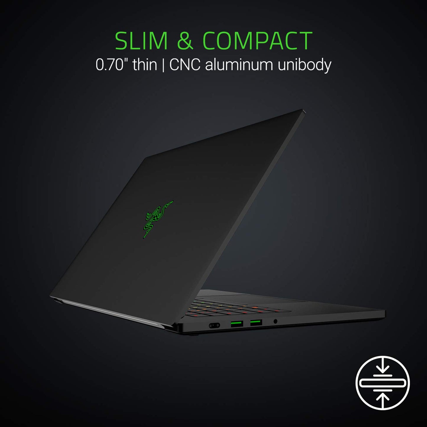 מחשב נייד Razer Blade 15 למשחקים - Intel Core i7-8750H 6 ליבות, GeForce RTX 2070 Max-Q, 15.6 אינץ' FHD 144Hz, 16GB RAM, 512GB SSD, מקלדת Chroma RGB, Thunderbolt 3, 0.70" דק, CNC אלומיניום