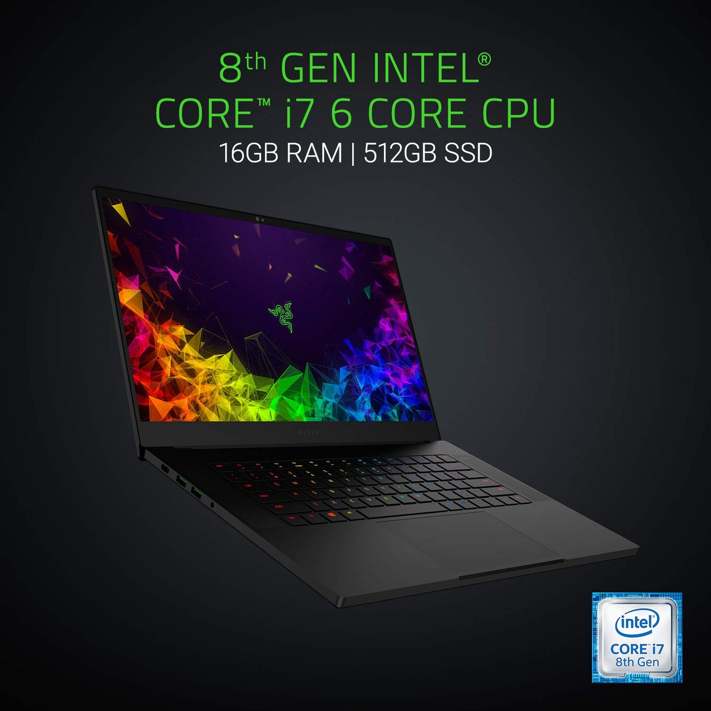 מחשב נייד Razer Blade 15 למשחקים - Intel Core i7-8750H 6 ליבות, GeForce RTX 2070 Max-Q, 15.6 אינץ' FHD 144Hz, 16GB RAM, 512GB SSD, מקלדת Chroma RGB, Thunderbolt 3, 0.70" דק, CNC אלומיניום