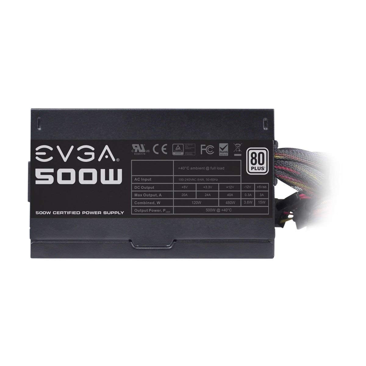 EVGA 500 W1, 80+ WHITE 500W, 3 Year Warranty, Power Supply 100-W1-0500-KR, Black