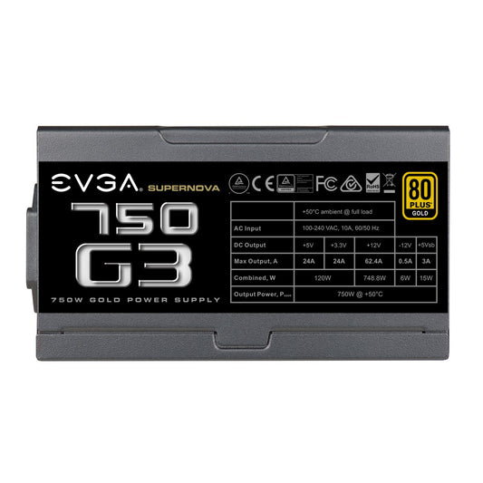 EVGA Supernova 750 G3, 80 Plus Gold 750W, Fully Modular, Eco Mode with New HDB Fan, 10 Year Warranty, Includes Power ON Self Tester, Compact 150mm Size, Power Supply 220-G3-0750-X1