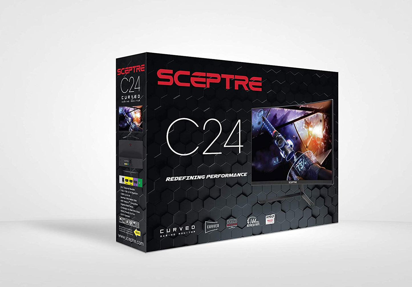 Sceptre 24" Curved 144Hz Gaming LED Monitor Edge-Less AMD FreeSync DisplayPort HDMI, Metal Black 2019 (C248B-144RN)