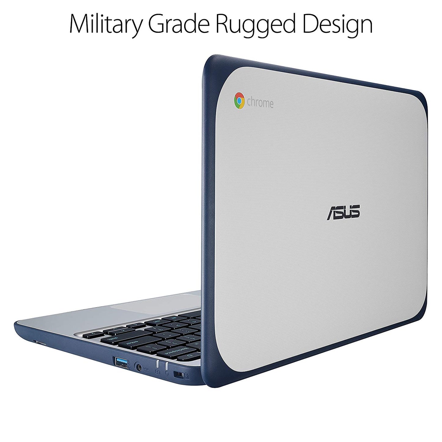 ASUS Chromebook C202SA-YS02 11.6" Ruggedized and Water Resistant Design with 180 Degree (Intel Celeron 4 GB, 16GB eMMC, Dark Blue, Silver)