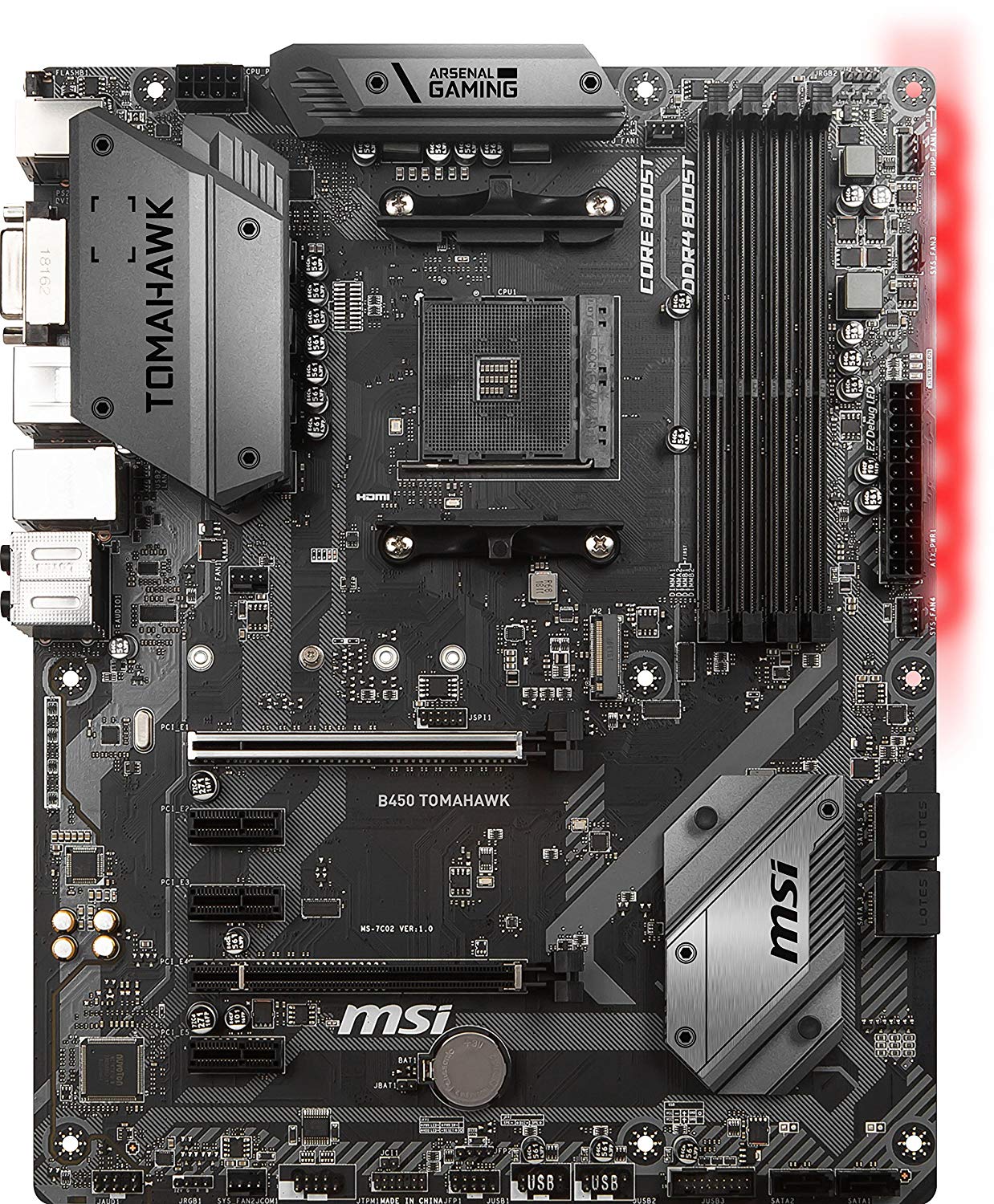 MSI Arsenal Gaming AMD Ryzen 1st and 2nd Gen AM4 M.2 USB 3 DDR4 DVI HDMI Crossfire ATX Motherboard (B450 Tomahawk)